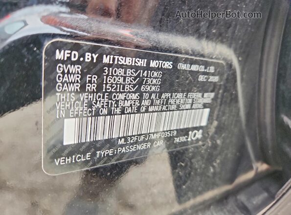 ML32FUFJ7MHF03519 2021 MITSUBISHI MIRAGE Черный Вид подкапотного пространства