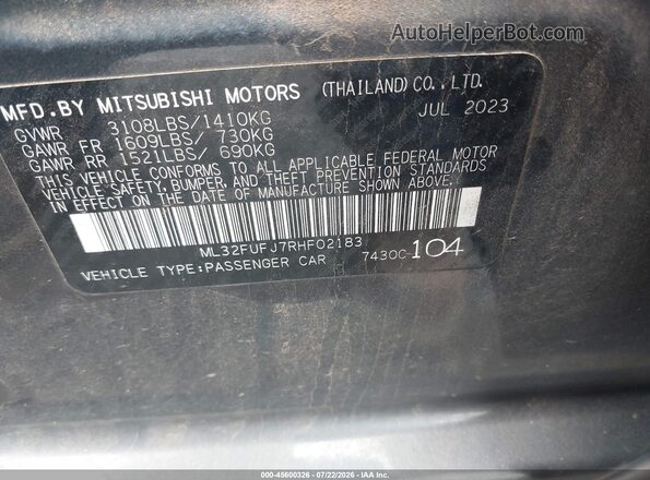 ML32FUFJ7RHF02183 2024 MITSUBISHI MIRAGE G4 Gray ძრავის განყოფილების ხედი