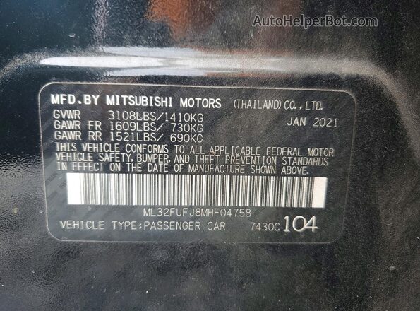 ML32FUFJ8MHF04758 2021 MITSUBISHI MIRAGE Black Widok komory silnika