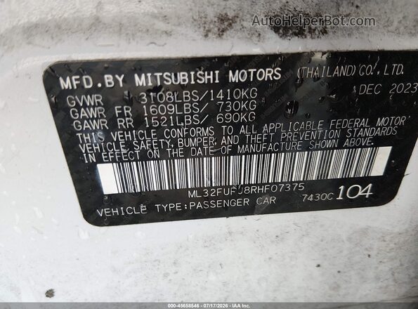 ML32FUFJ8RHF07375 2024 MITSUBISHI MIRAGE G4 White ძრავის განყოფილების ხედი
