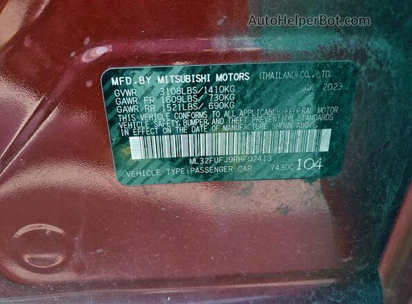 ML32FUFJ9RHF02413 2024 MITSUBISHI MIRAGE Red Engine compartment view