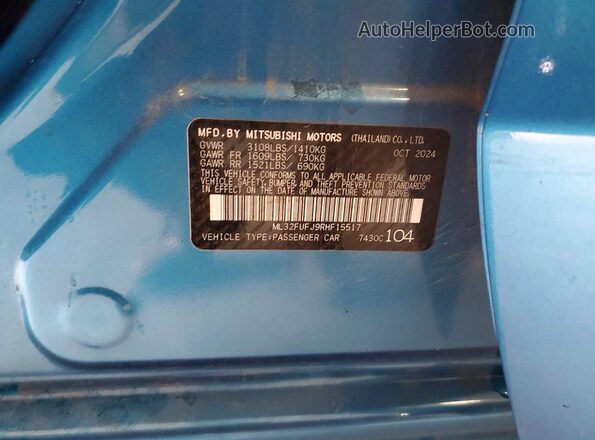 ML32FUFJ9RHF15517 2024 MITSUBISHI MIRAGE Синий Вид подкапотного пространства