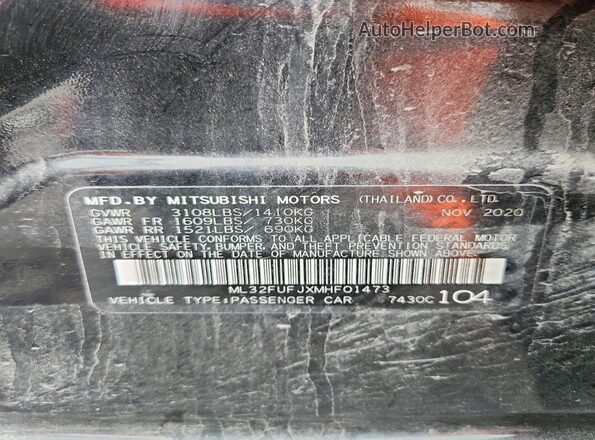 ML32FUFJXMHF01473 2021 MITSUBISHI MIRAGE Black Շարժիչի բաժամունքի տեսք