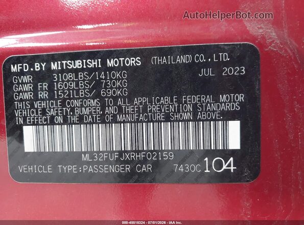 ML32FUFJXRHF02159 2024 MITSUBISHI MIRAGE G4 Red Engine compartment view