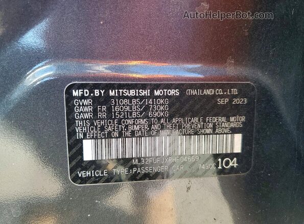 ML32FUFJXRHF04669 2024 MITSUBISHI MIRAGE Gray VIN կոդի պիտակի տեսք