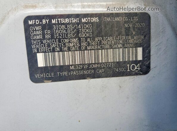 ML32FVFJ0MHF02721 2021 MITSUBISHI MIRAGE White ძრავის განყოფილების ხედი