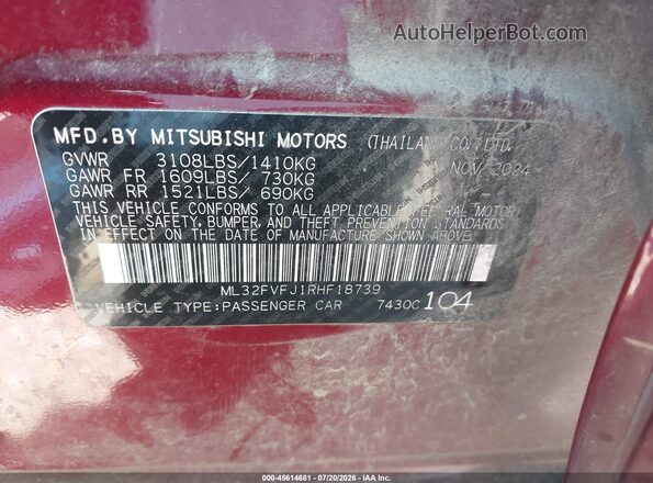 ML32FVFJ1RHF18739 2024 MITSUBISHI MIRAGE G4 Purple Engine compartment view