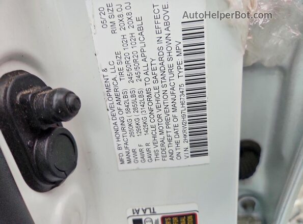 NJ2441E 2021 HONDA CR-V White VIN կոդի պիտակի տեսք