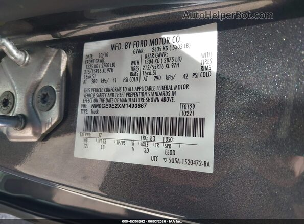 NM0GE9E2XM1490667 2021 FORD TRANSIT CONNECT Gray Vista del compartimento del motor