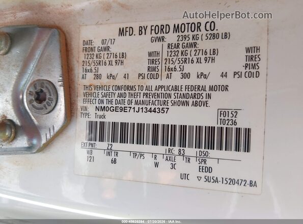 NM0GE9E71J1344357 2018 FORD TRANSIT CONNECT White Widok komory silnika