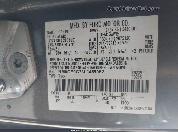 NM0GE9G23L1459062 2020 FORD TRANSIT CONNECT Серый Вид подкапотного пространства