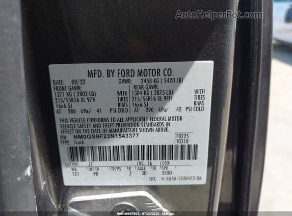 NM0GS9F23N1543377 2022 FORD TRANSIT CONNECT Gray Вид підкапотного простору