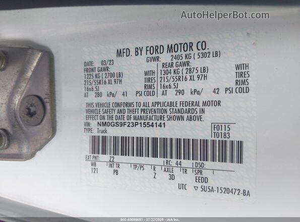 NM0GS9F23P1554141 2023 FORD TRANSIT CONNECT White Շարժիչի բաժամունքի տեսք