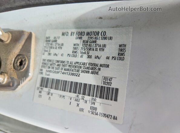NM0GS9F74H1338022 2017 FORD TRANSIT Белый Вид наклейки с VIN-кодом