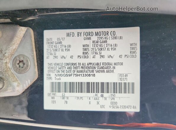 NM0GS9F75H1330818 2017 FORD TRANSIT Black Панорамний вид салону 360°