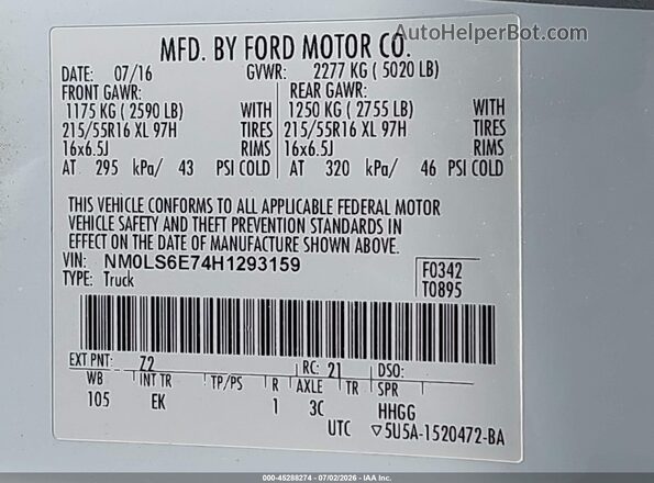 NM0LS6E74H1293159 2017 FORD TRANSIT CONNECT White Widok komory silnika