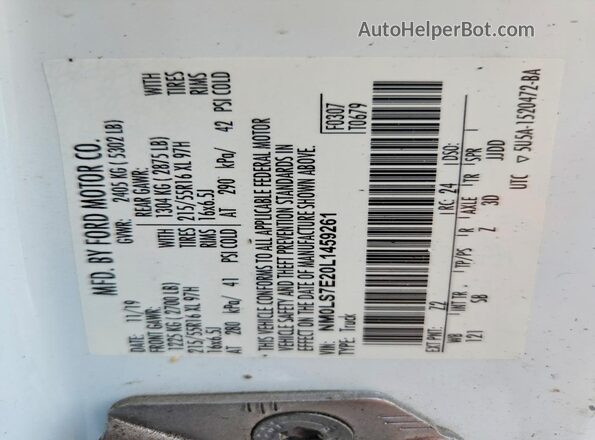 NM0LS7E20L1459261 2020 FORD TRANSIT White Widok komory silnika