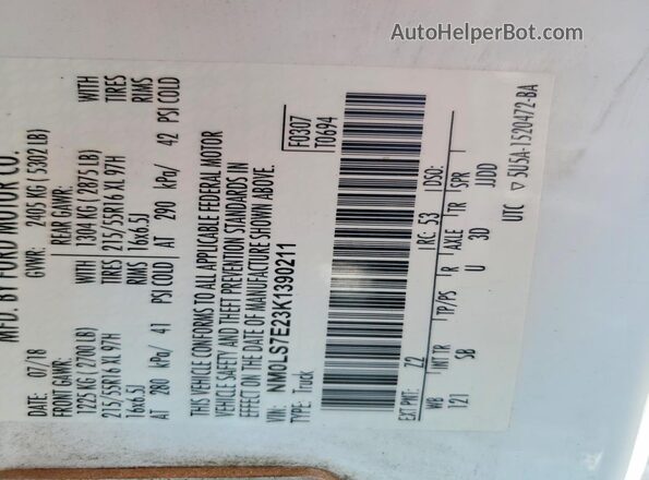 NM0LS7E23K1390211 2019 FORD TRANSIT White Engine compartment view