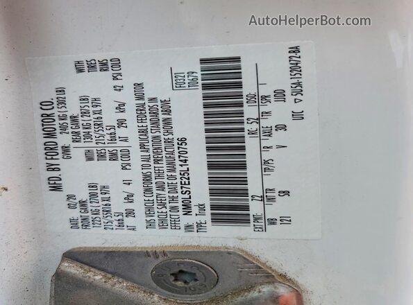 NM0LS7E25L1470756 2020 FORD TRANSIT White Շարժիչի բաժամունքի տեսք