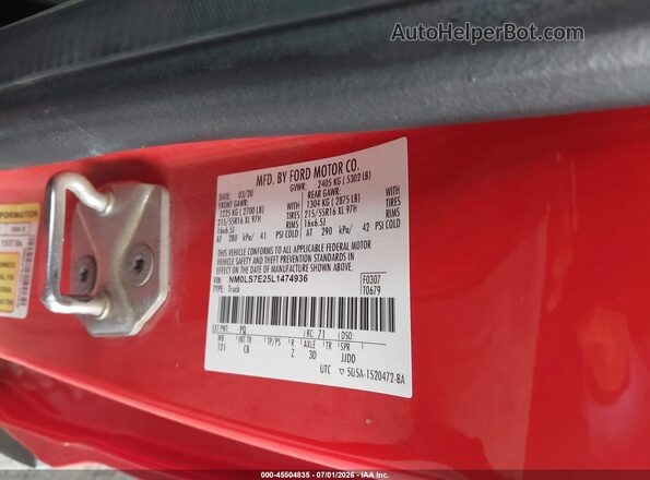NM0LS7E25L1474936 2020 FORD TRANSIT CONNECT Red Вид підкапотного простору