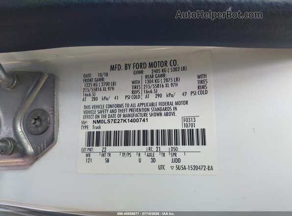 NM0LS7E27K1400741 2019 FORD TRANSIT CONNECT White Engine compartment view