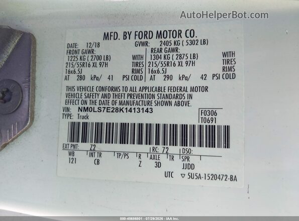 NM0LS7E28K1413143 2019 FORD TRANSIT CONNECT White Вид підкапотного простору
