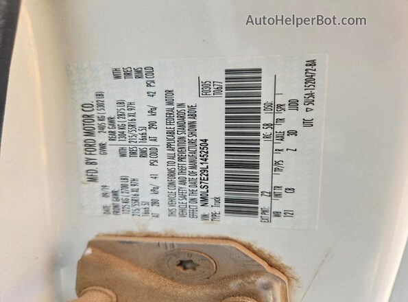 NM0LS7E29L1452504 2020 FORD TRANSIT Белый Вид наклейки с VIN-кодом