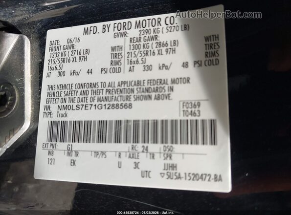 NM0LS7E71G1288568 2016 FORD TRANSIT CONNECT Black Widok komory silnika