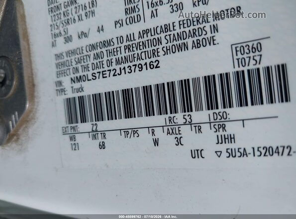 NM0LS7E72J1379162 2018 FORD TRANSIT CONNECT White ძრავის განყოფილების ხედი