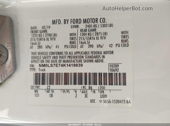 NM0LS7E74K1419839 2019 FORD TRANSIT CONNECT Желтый Вид подкапотного пространства