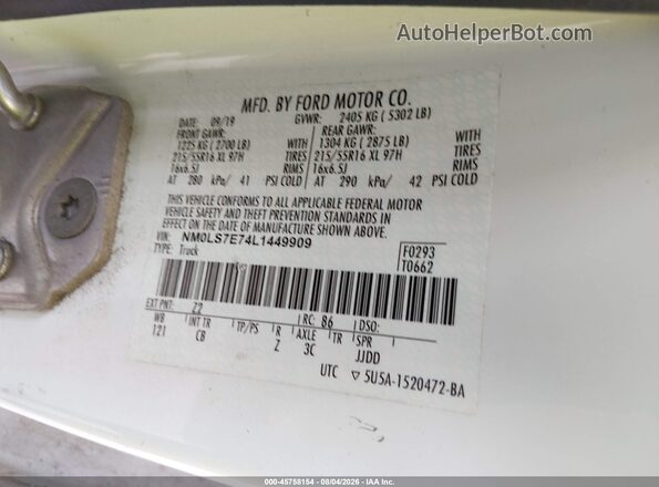 NM0LS7E74L1449909 2020 FORD TRANSIT CONNECT Yellow Widok komory silnika