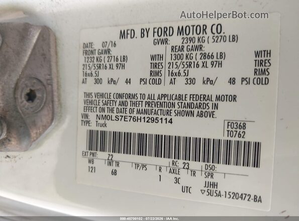 NM0LS7E76H1295114 2017 FORD TRANSIT CONNECT White Widok komory silnika