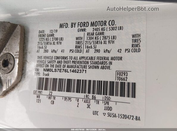 NM0LS7E76L1462371 2020 FORD TRANSIT CONNECT Серебряный Вид подкапотного пространства