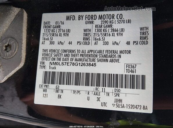 NM0LS7E78G1263845 2016 FORD TRANSIT CONNECT Black Widok komory silnika