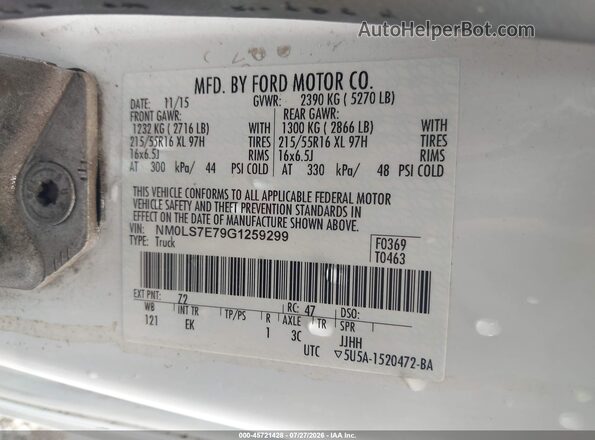 NM0LS7E79G1259299 2016 FORD TRANSIT CONNECT Белый Вид подкапотного пространства