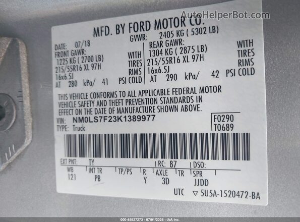 NM0LS7F23K1389977 2019 FORD TRANSIT CONNECT Silver Engine compartment view
