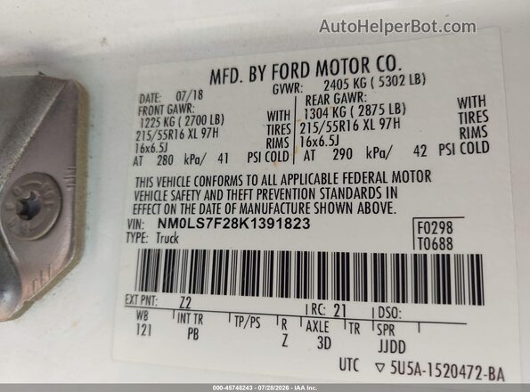 NM0LS7F28K1391823 2019 FORD TRANSIT CONNECT White Vista del compartimento del motor