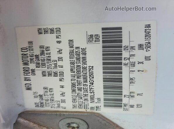 NM0LS7F74G1250752 2016 FORD TRANSIT White Vista de la etiqueta del VIN