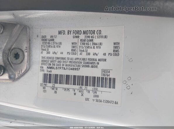 NM0LS7F79J1348957 2018 FORD TRANSIT CONNECT White ძრავის განყოფილების ხედი