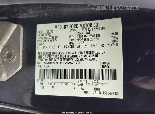 NM0LS7FX9G1287179 2016 FORD TRANSIT CONNECT Black Vista del compartimento del motor