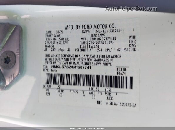 NM0LS7S24N1507741 2022 FORD TRANSIT CONNECT White Вид підкапотного простору