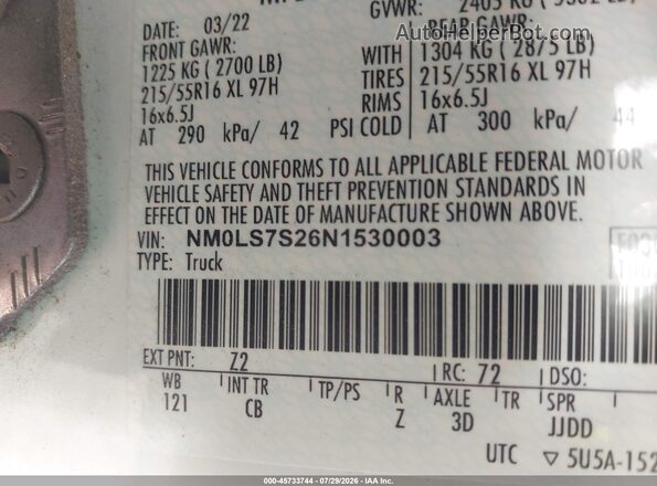 NM0LS7S26N1530003 2022 FORD TRANSIT CONNECT White Вид підкапотного простору