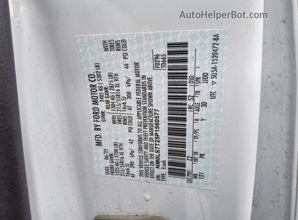 NM0LS7T25P1560577 2023 FORD TRANSIT White VIN კოდის სტიკერის ხედი