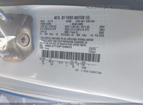 NM0LS7T26P1548633 2023 FORD TRANSIT CONNECT White Engine compartment view