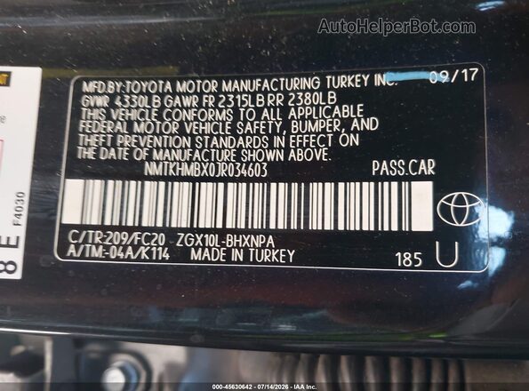 NMTKHMBX0JR034603 2018 TOYOTA C-HR Black Շարժիչի բաժամունքի տեսք