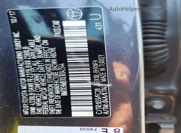 NMTKHMBX0JR043544 2018 TOYOTA C-HR Gray Widok naklejki z numerem VIN