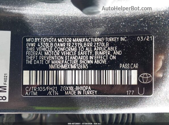 NMTKHMBX1MR126145 2021 TOYOTA C-HR Gray Շարժիչի բաժամունքի տեսք