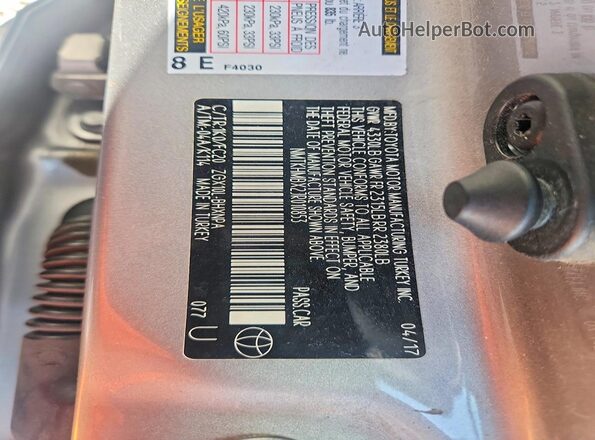 NMTKHMBX2JR010853 2018 TOYOTA C-HR Gray ძრავის განყოფილების ხედი
