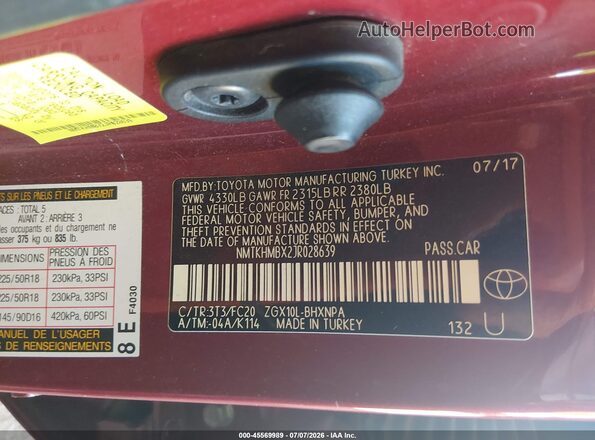 NMTKHMBX2JR028639 2018 TOYOTA C-HR Red Engine compartment view
