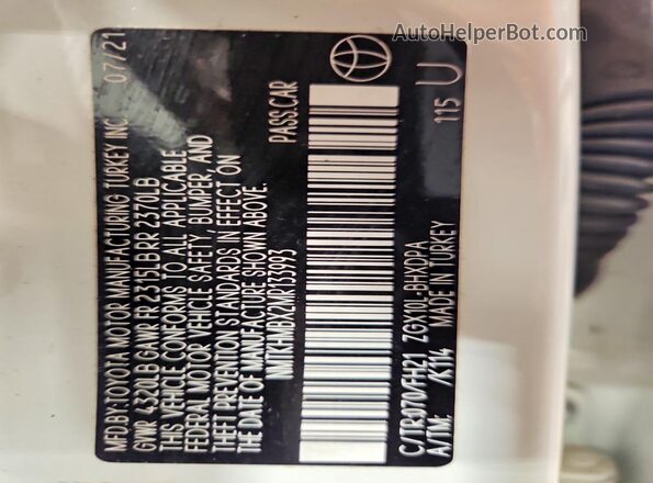 NMTKHMBX2MR133993 2021 TOYOTA C-HR White Շարժիչի բաժամունքի տեսք
